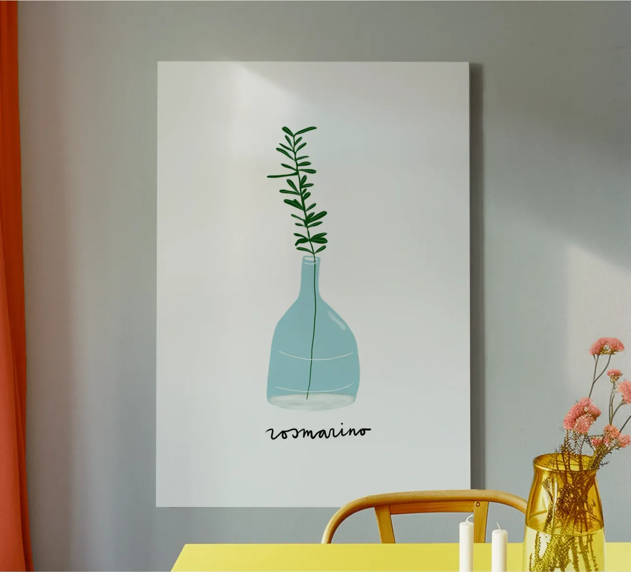 Rosemary in a Blue Vase – Minimalist Botanical Art Print canvas by Studio Patruschka