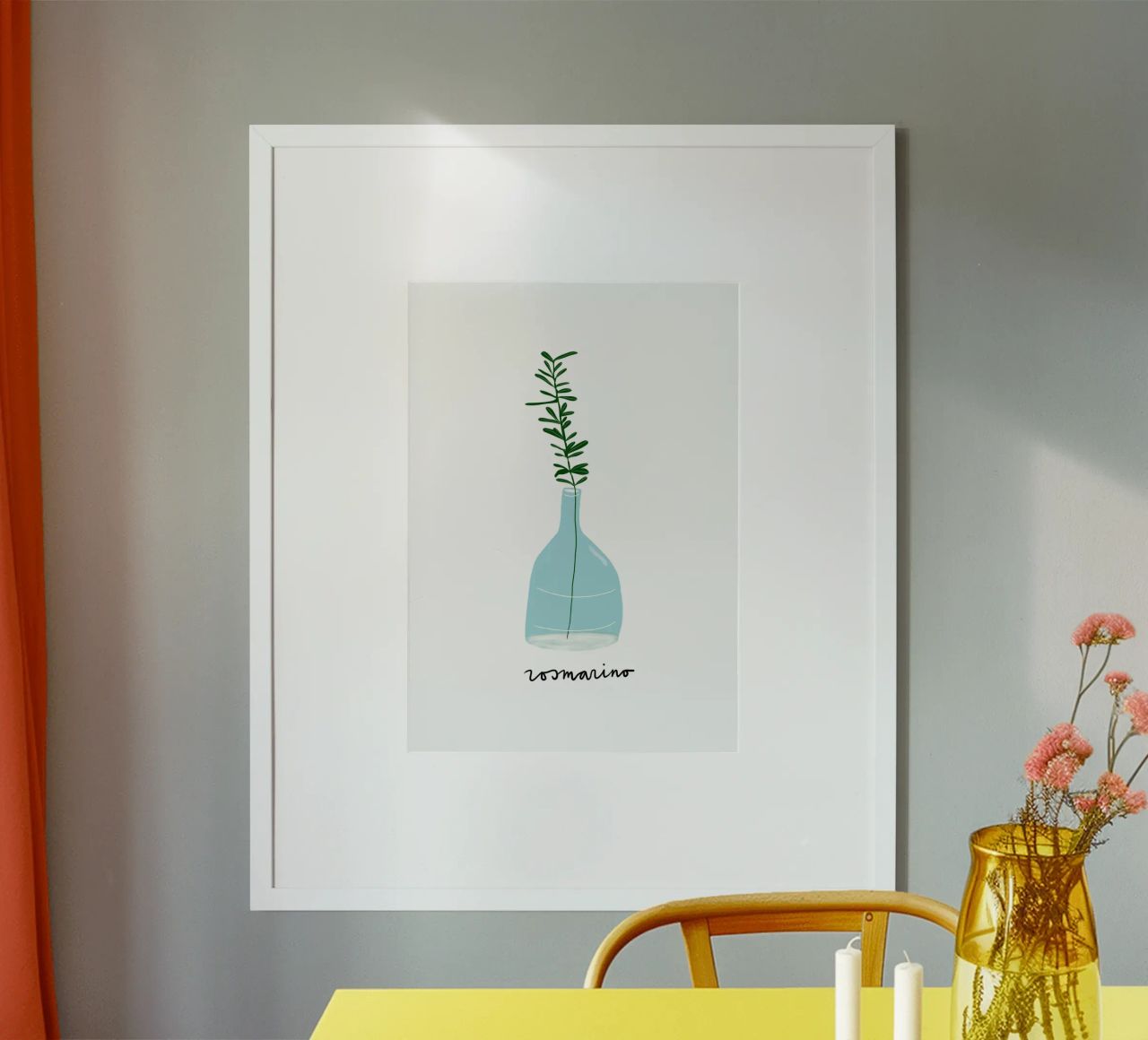 Rosemary in a Blue Vase – Minimalist Botanical Art Print poster da Studio Patruschka