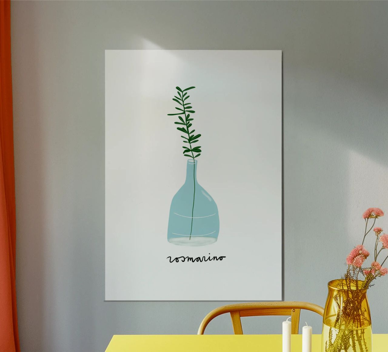 Rosemary in a Blue Vase – Minimalist Botanical Art Print poster da Studio Patruschka