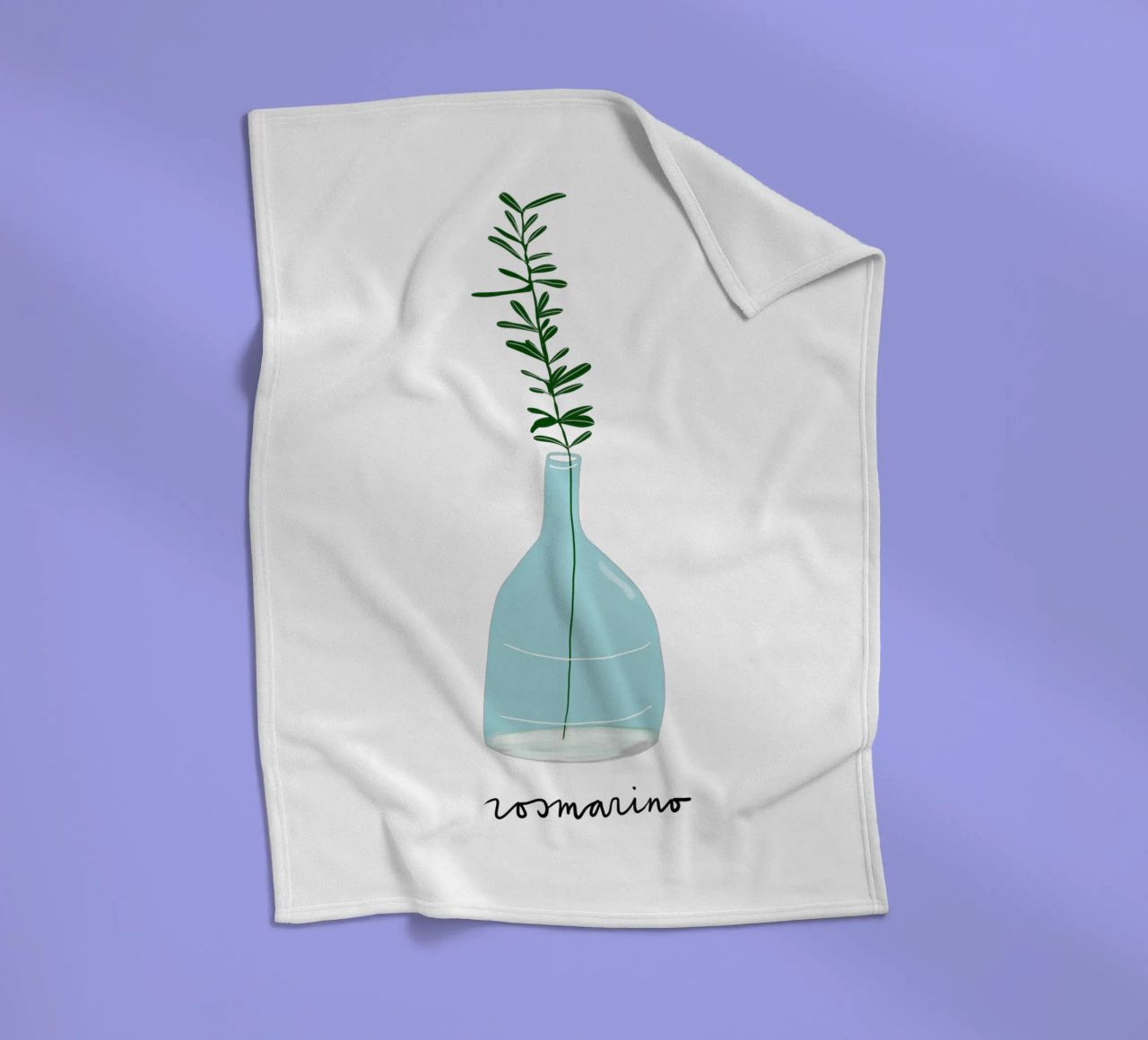 Rosemary in a Blue Vase – Minimalist Botanical Art Print coperta in pile da Studio Patruschka