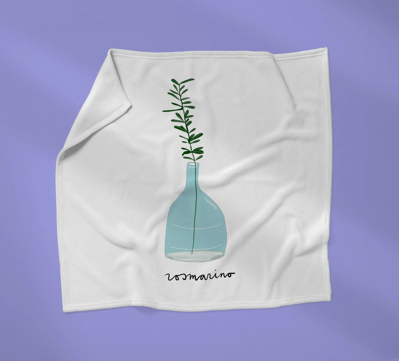 Rosemary in a Blue Vase – Minimalist Botanical Art Print coperta in pile da Studio Patruschka