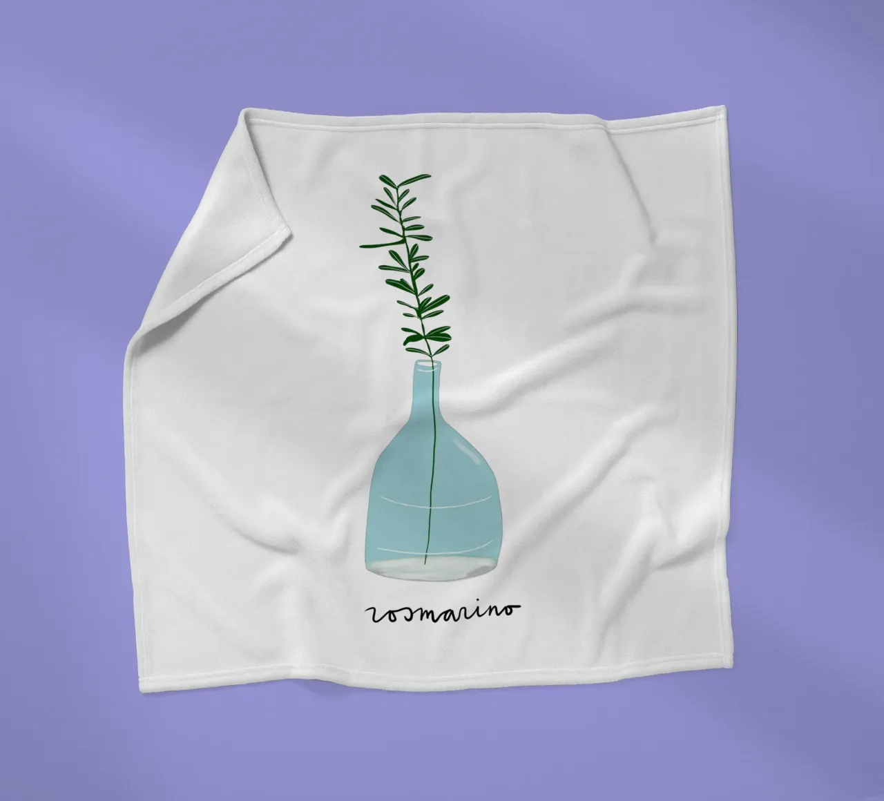Rosemary in a Blue Vase – Minimalist Botanical Art Print coperta in pile da Studio Patruschka
