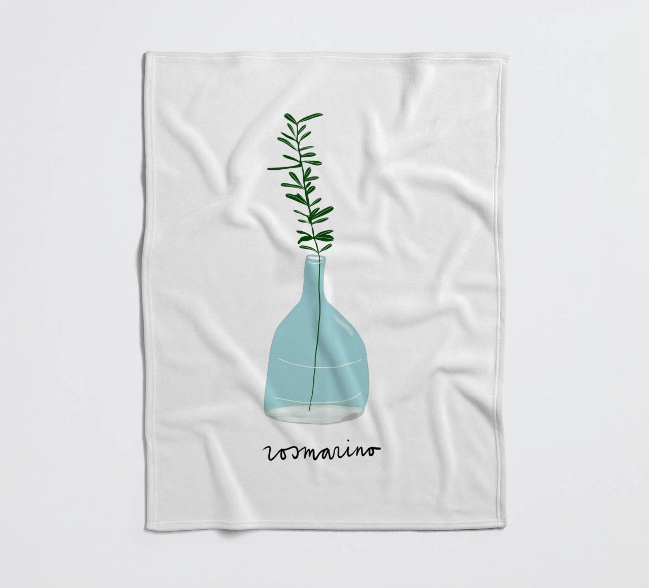 Rosemary in a Blue Vase – Minimalist Botanical Art Print coperta in pile da Studio Patruschka