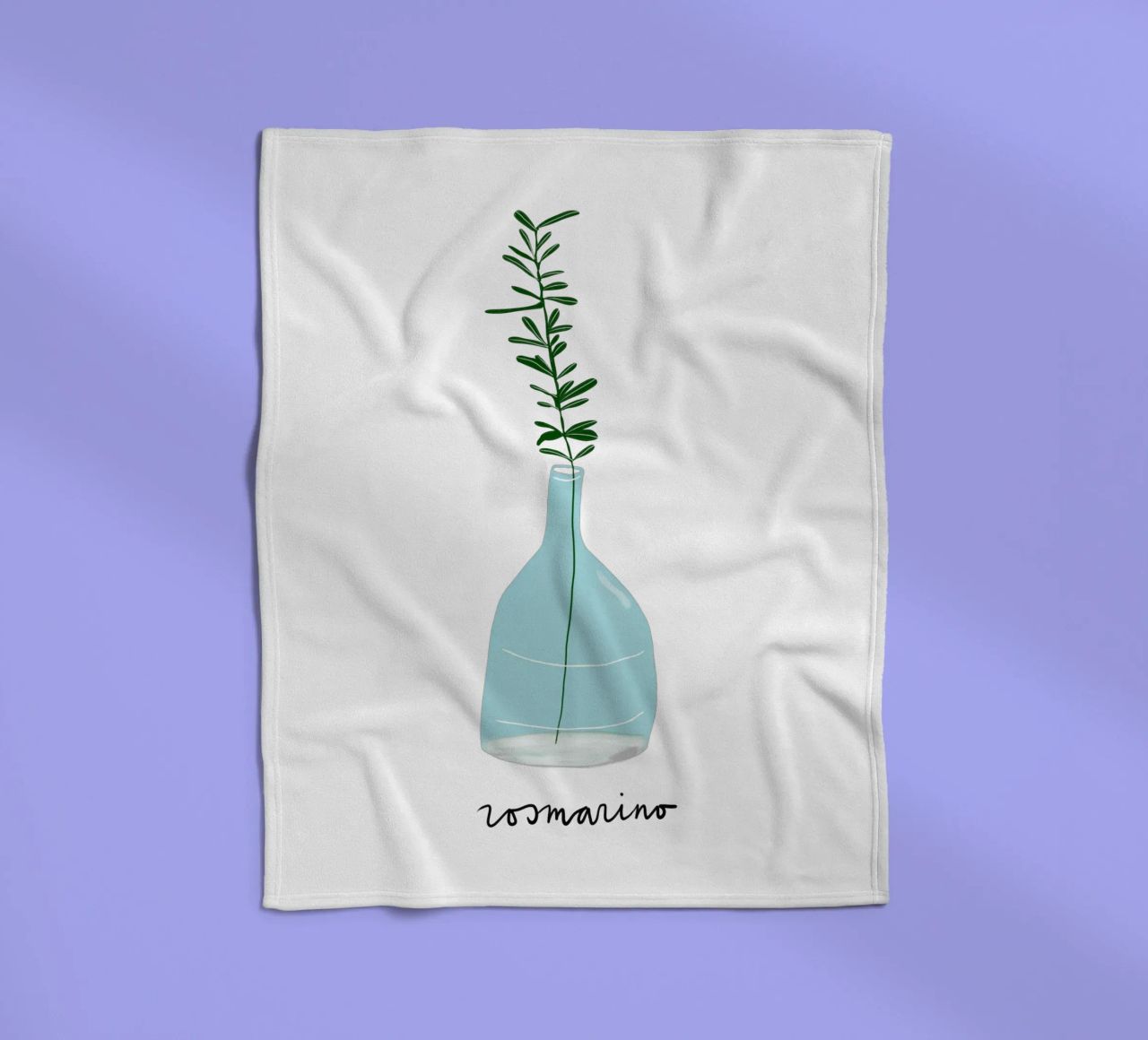 Rosemary in a Blue Vase – Minimalist Botanical Art Print coperta in pile da Studio Patruschka