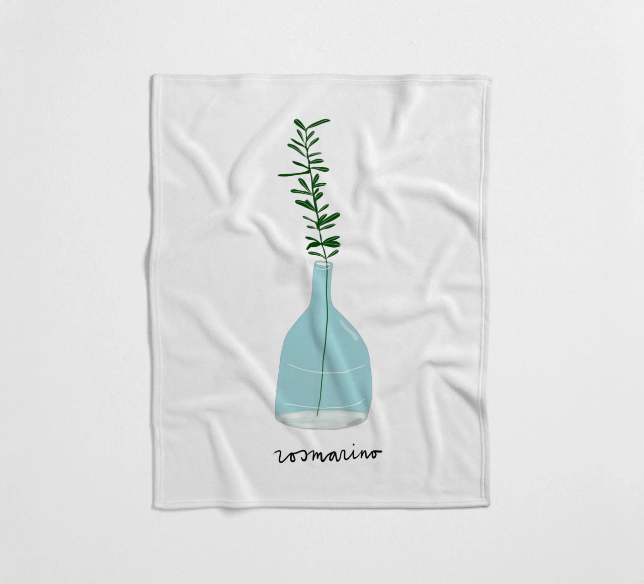 Rosemary in a Blue Vase – Minimalist Botanical Art Print coperta in pile da Studio Patruschka