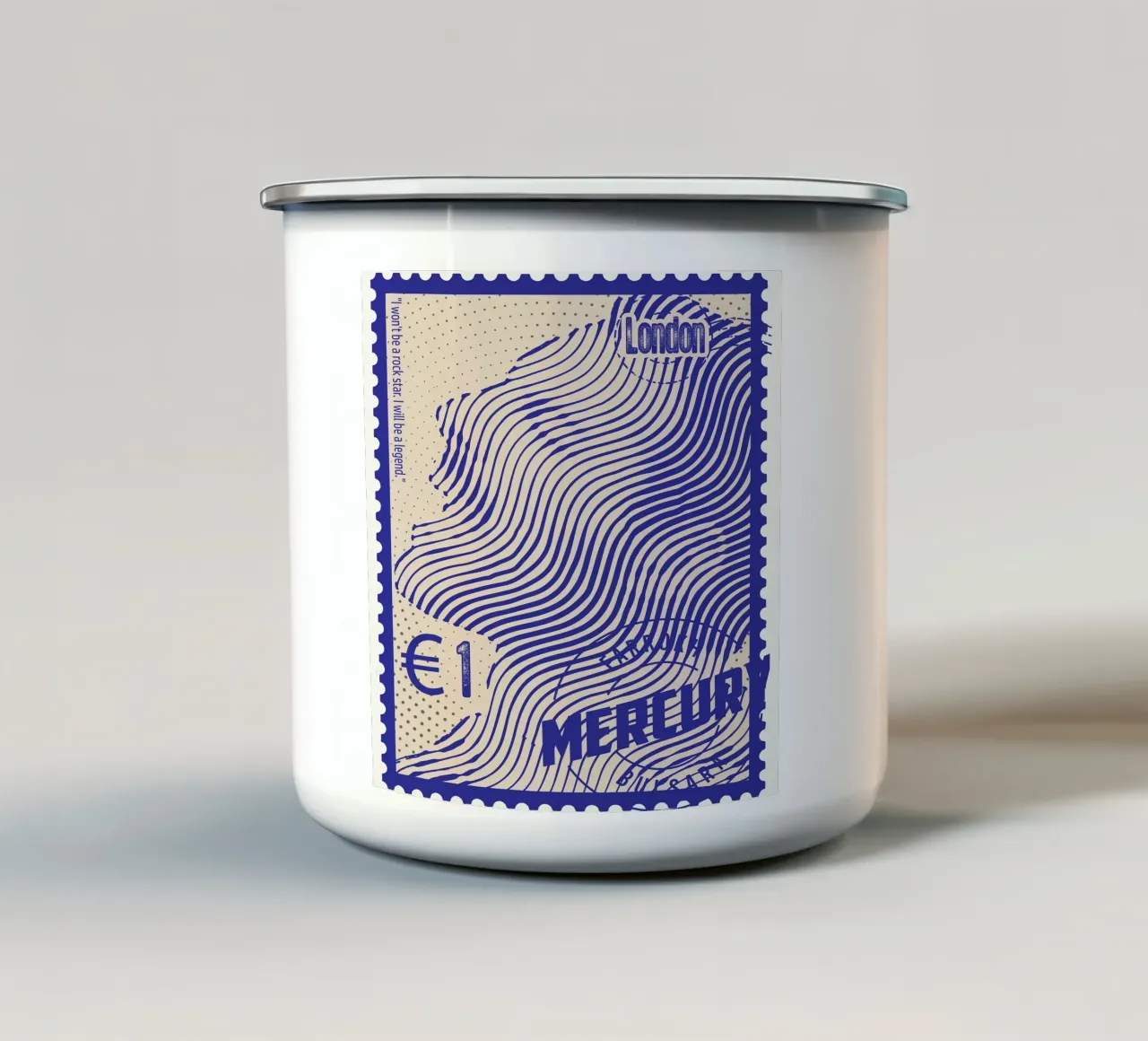 Francobolli Freddie Mercury arte tazza in smalto da Doa Project