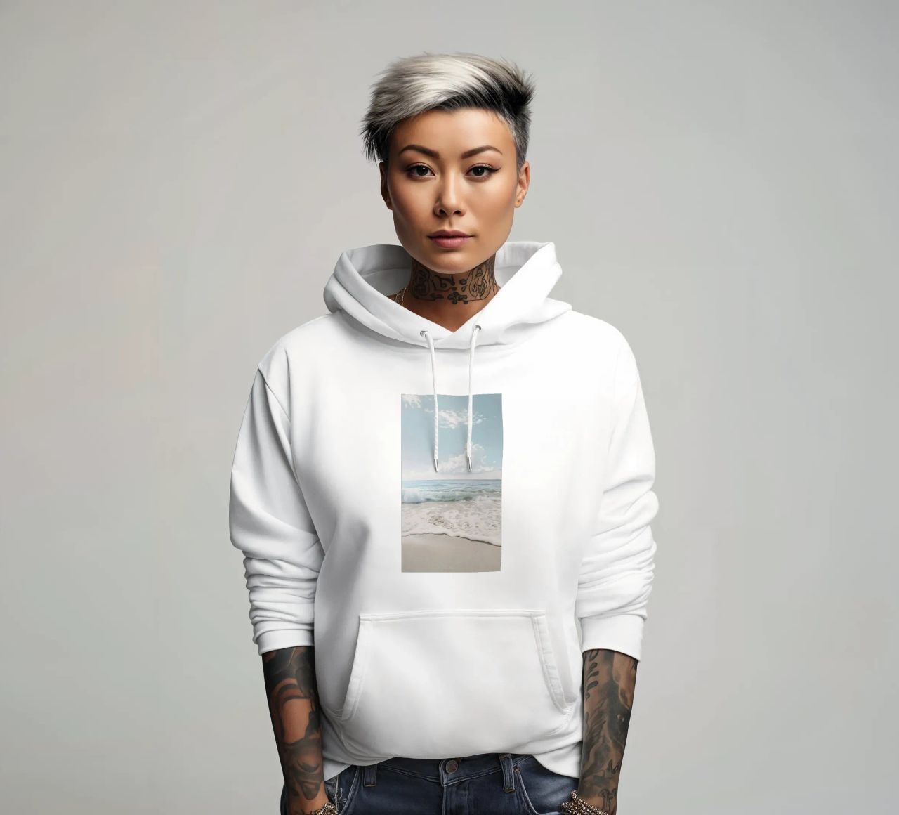 spiaggia beige minimalsm felpa con cappuccio da mitaco