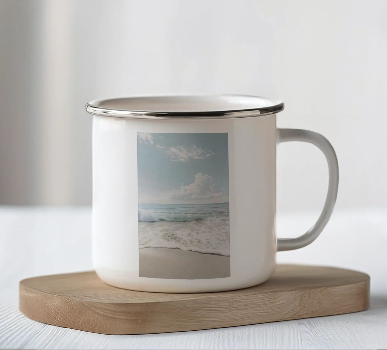 spiaggia beige minimalsm tazza in smalto da mitaco