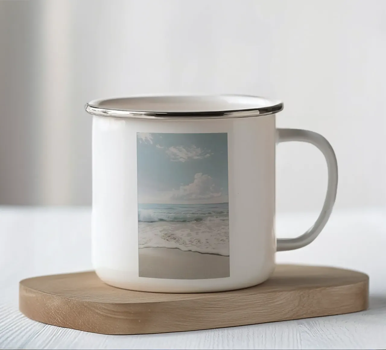 beach beige minimalsm enamel mug by mitaco