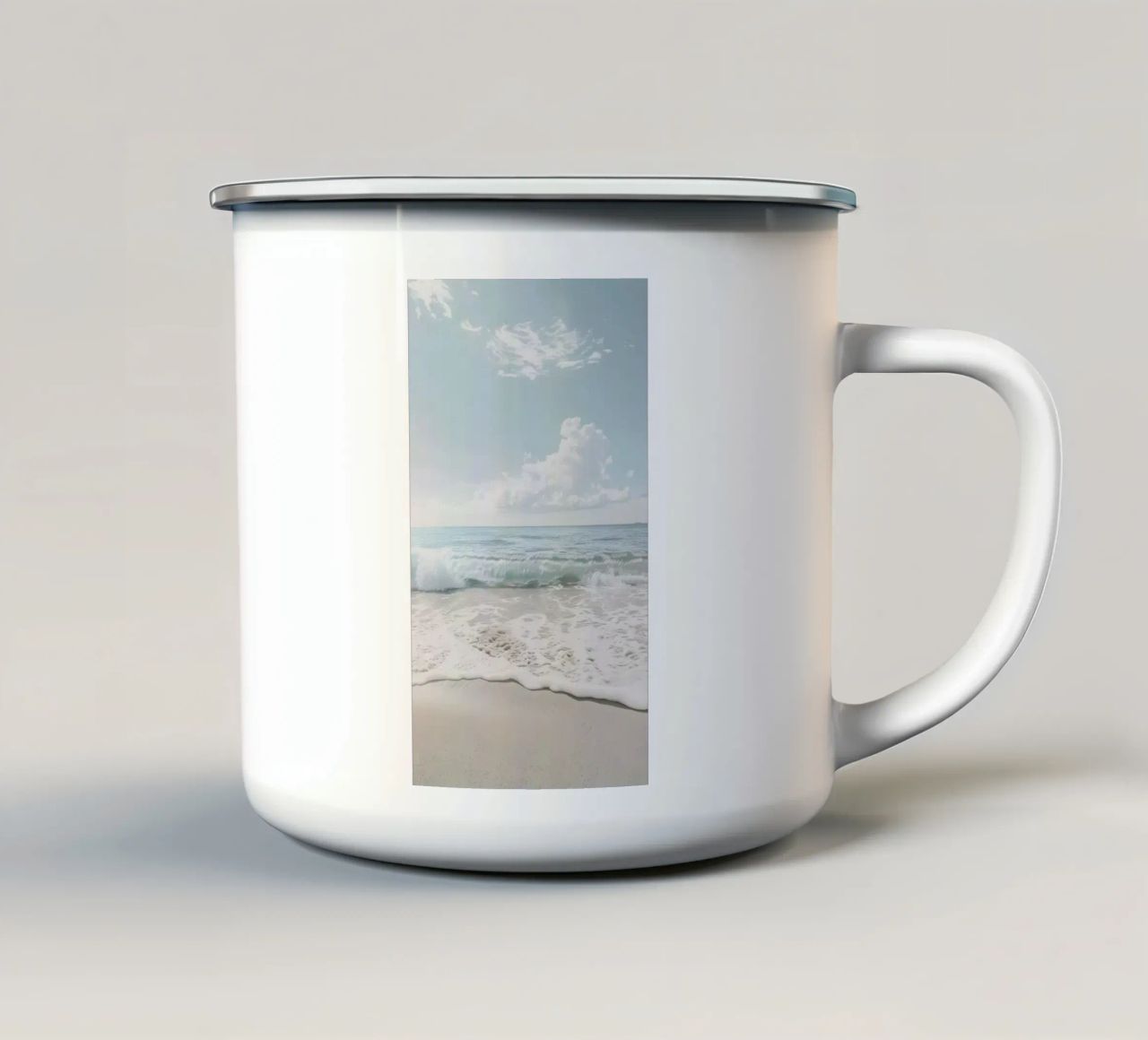spiaggia beige minimalsm tazza in smalto da mitaco