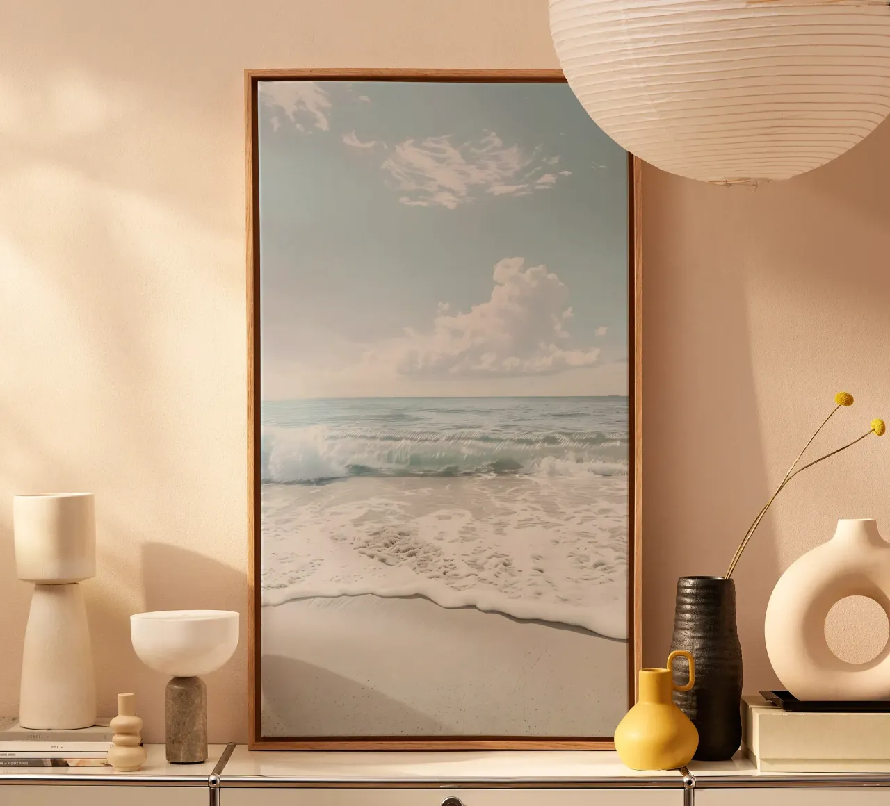 spiaggia beige minimalsm tela con Cornice a cassetta da mitaco