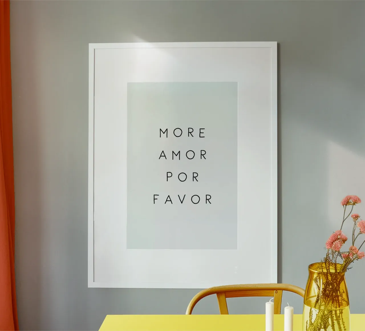 More Amor Por Favor poster con telaio in legno da Mottos by Sinan Saydik