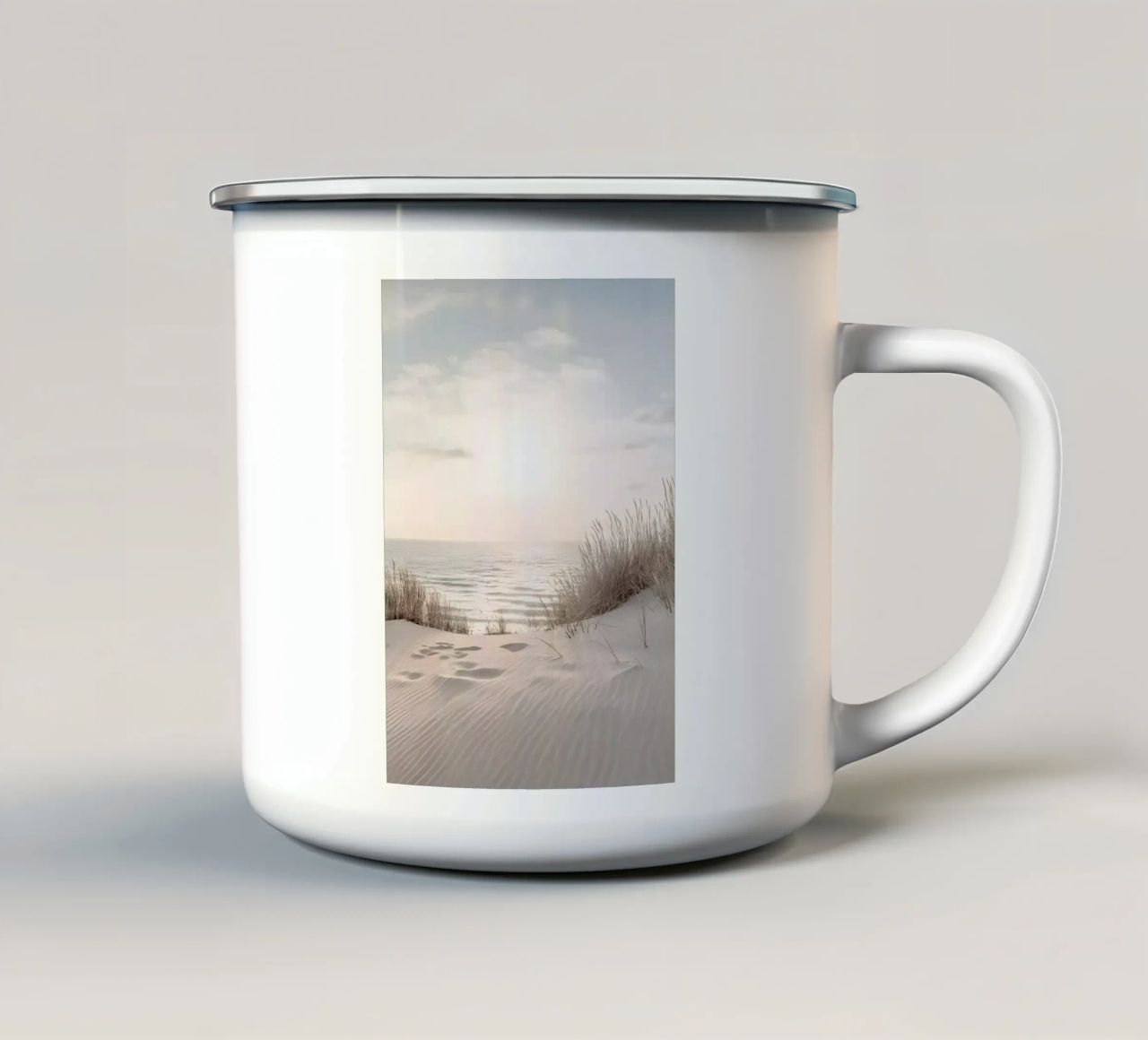 spiaggia beige minimalsm tazza in smalto da mitaco