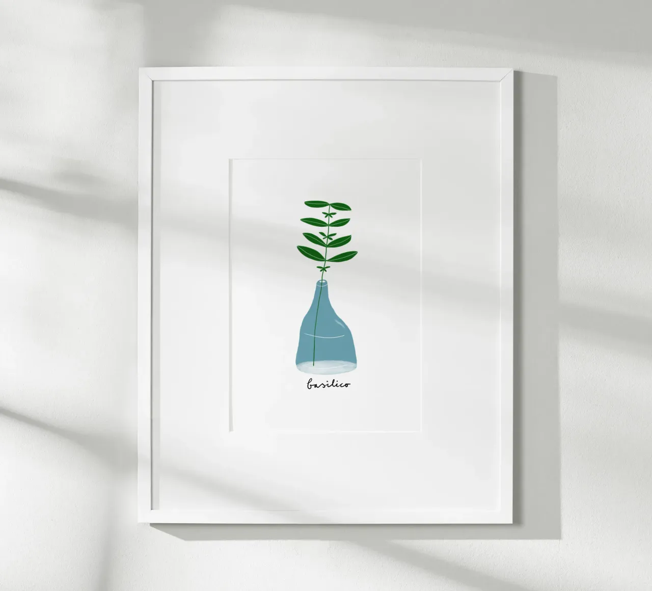 Cucina italiana erbe aromatiche basilico poster con telaio in legno da Studio Patruschka