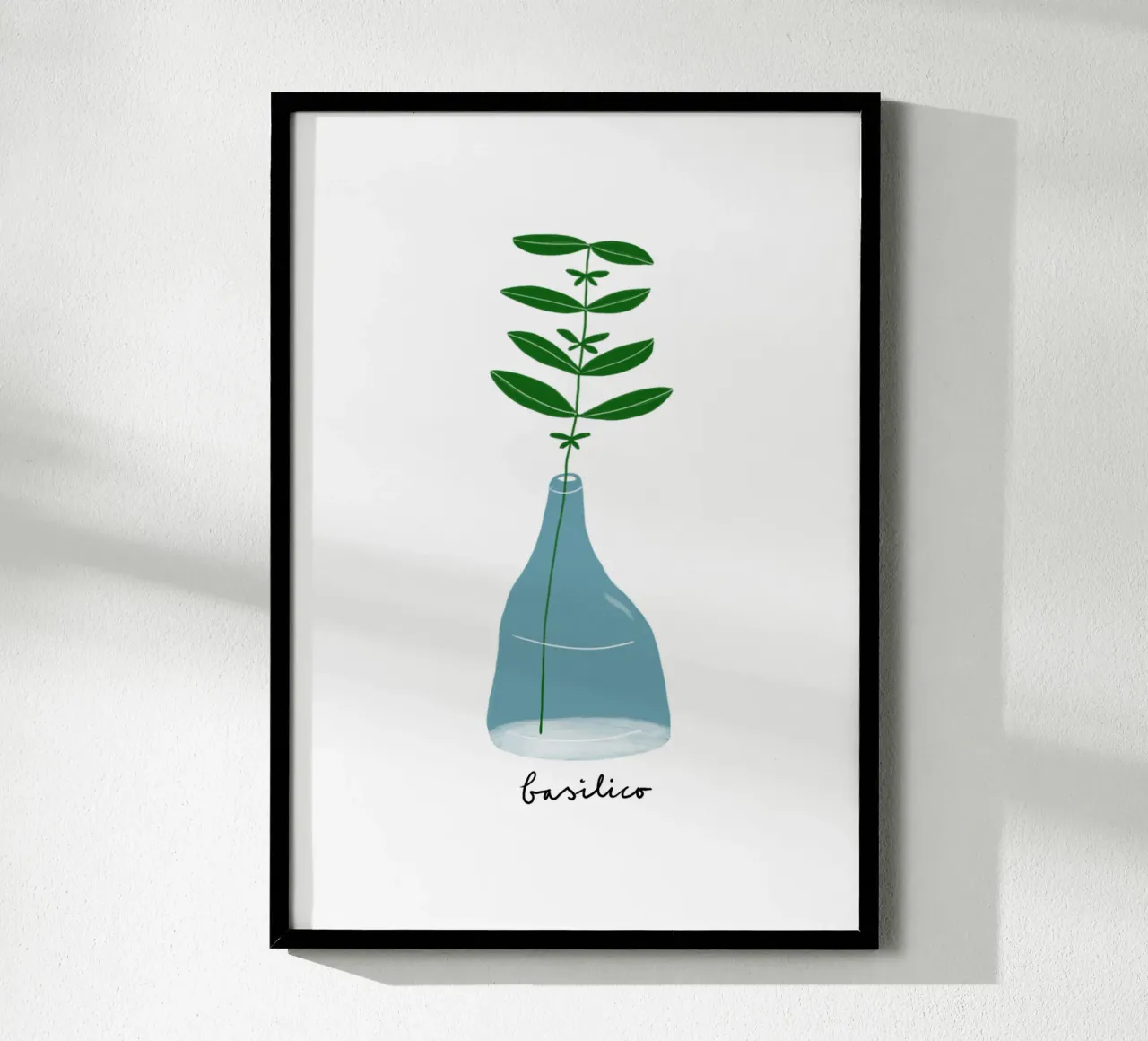 Cucina italiana erbe aromatiche basilico poster con telaio in legno da Studio Patruschka