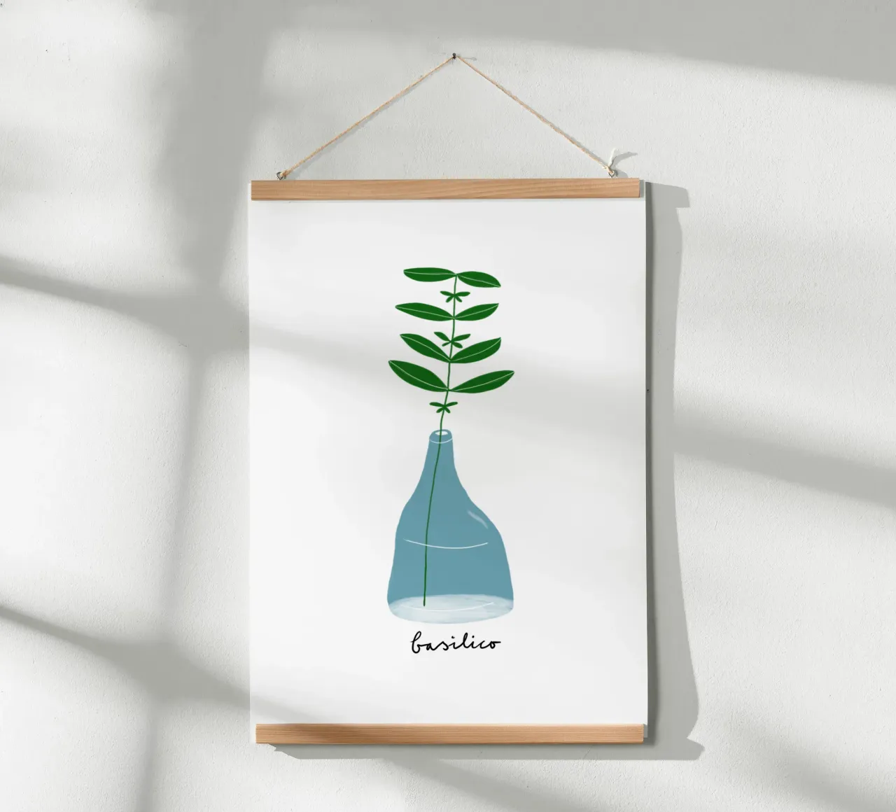 Cucina italiana erbe aromatiche basilico poster con telaio in legno da Studio Patruschka