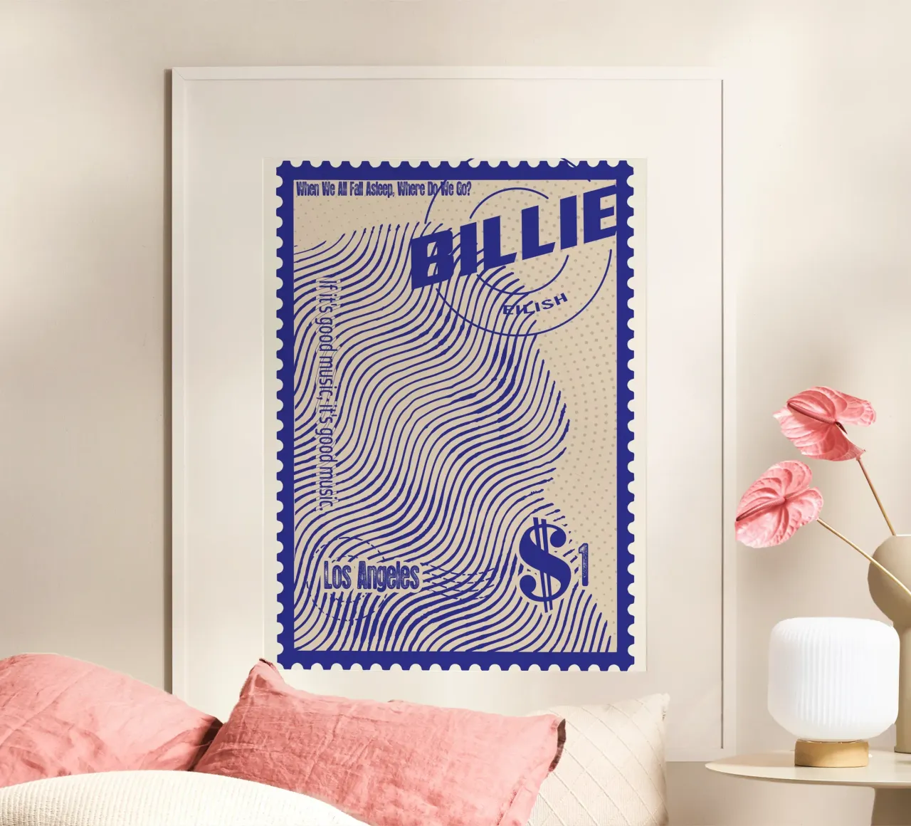 Billie Eilish francobolli arte poster con telaio in legno da Doa Project