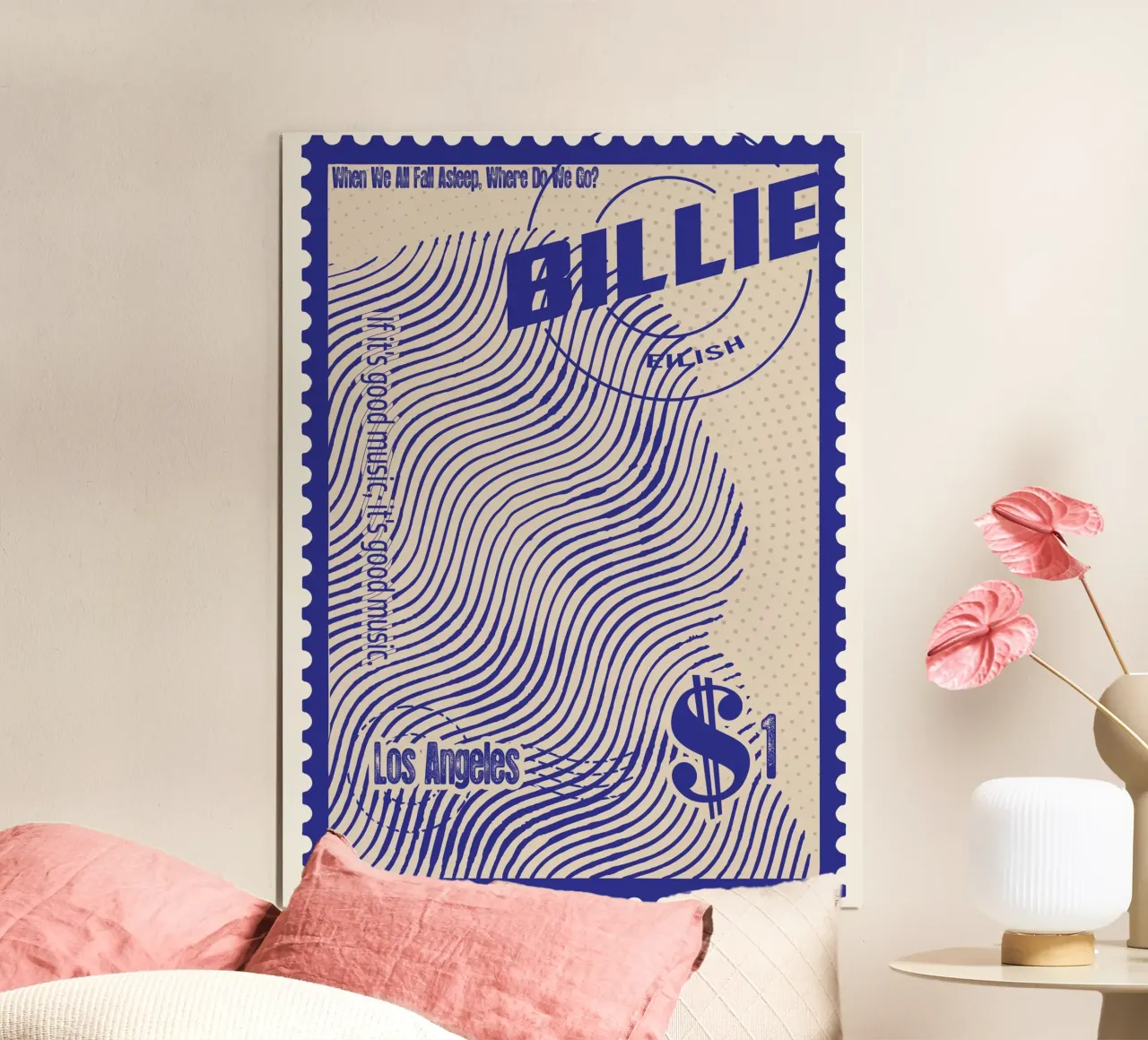 Billie Eilish francobolli arte poster con telaio in legno da Doa Project