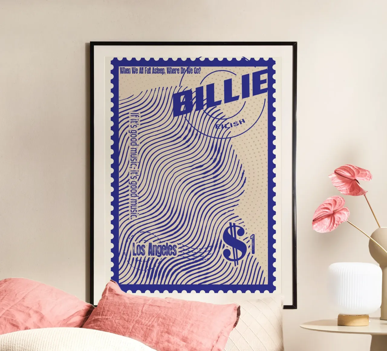 Billie Eilish francobolli arte poster con telaio in legno da Doa Project