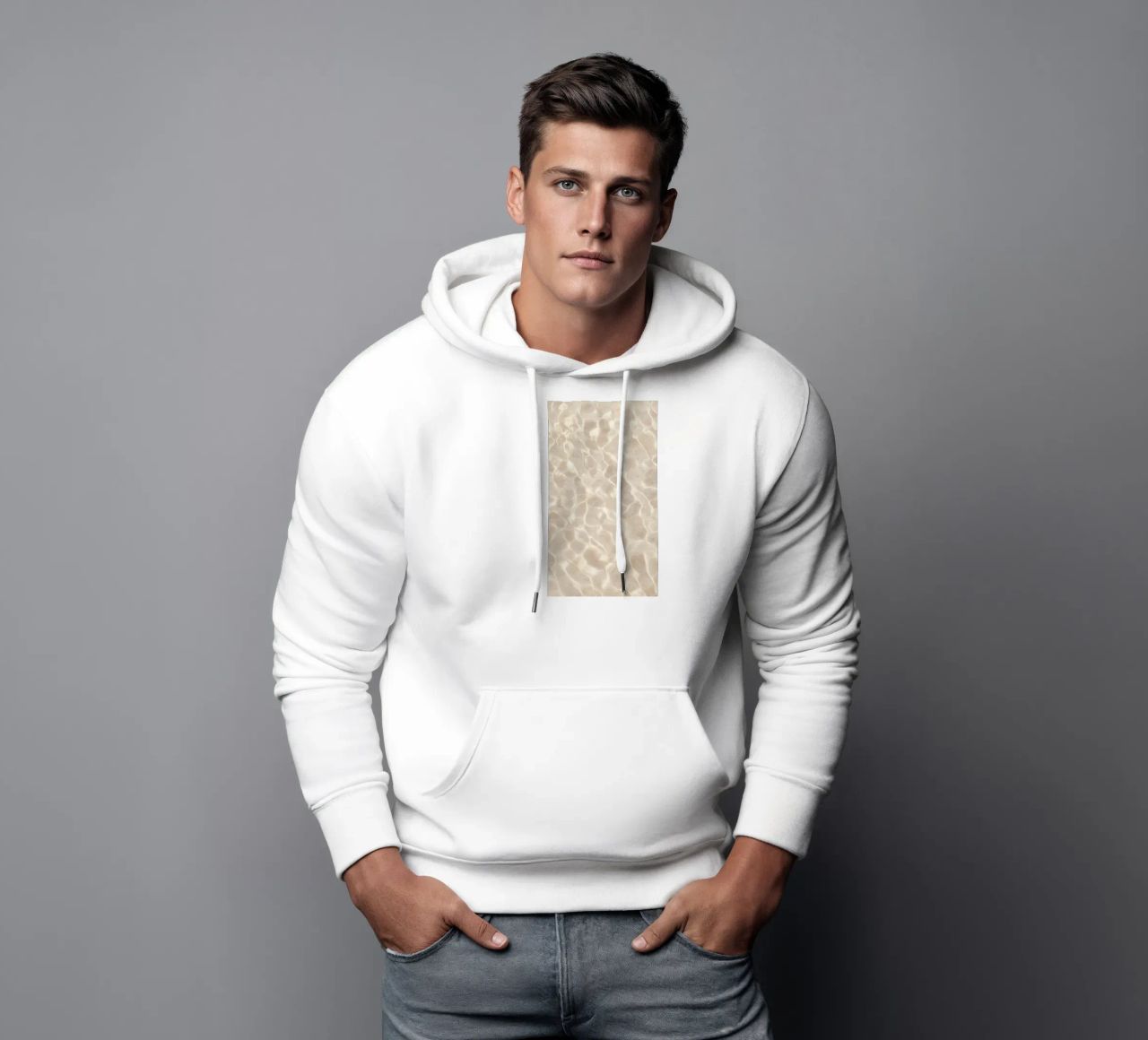 spiaggia beige minimalsm felpa con cappuccio da Manhmai