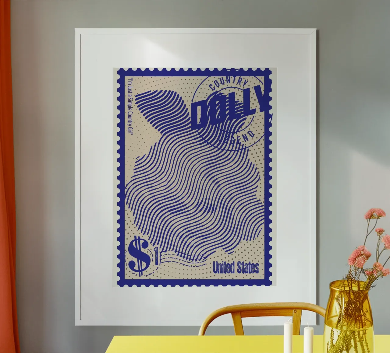 Francobolli Dolly Parton arte poster con telaio in legno da Doa Project