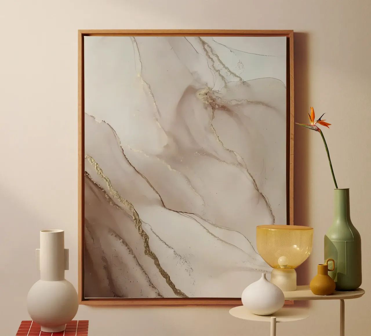 Abstract beige Marmer nr. 1 canvas met Baklijst van mitaco