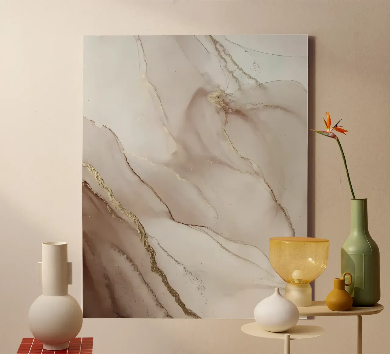 Abstract beige Marmer nr. 1 canvas met Baklijst van mitaco