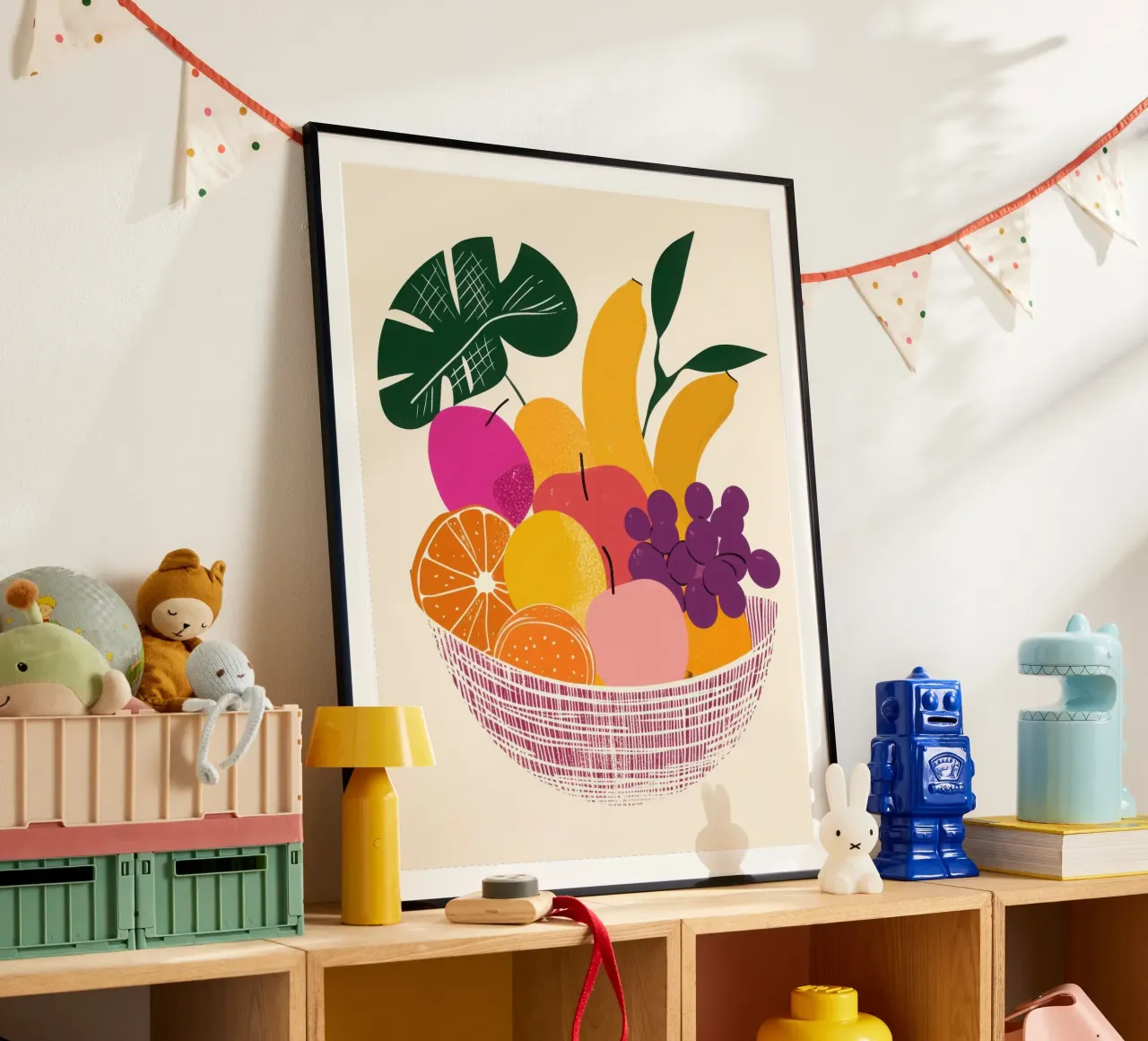 Cestino colorato e ricco di vitamine poster con telaio in alluminio da Pop and Fruits - Affiches & posters