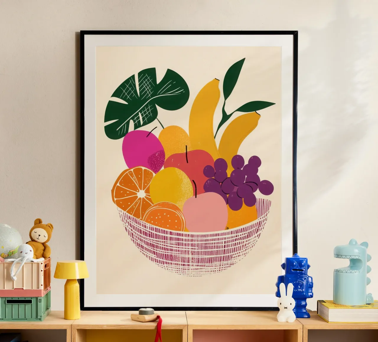 Cestino colorato e ricco di vitamine poster con telaio in alluminio da Pop and Fruits - Affiches & posters