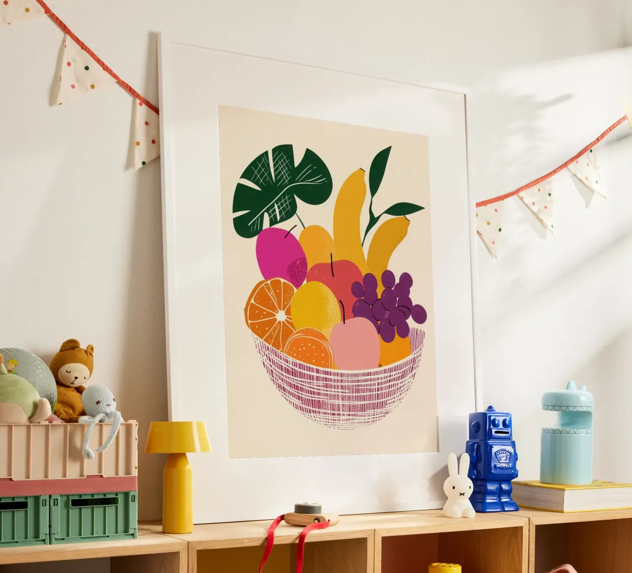 Cestino colorato e ricco di vitamine poster con telaio in alluminio da Pop and Fruits - Affiches & posters