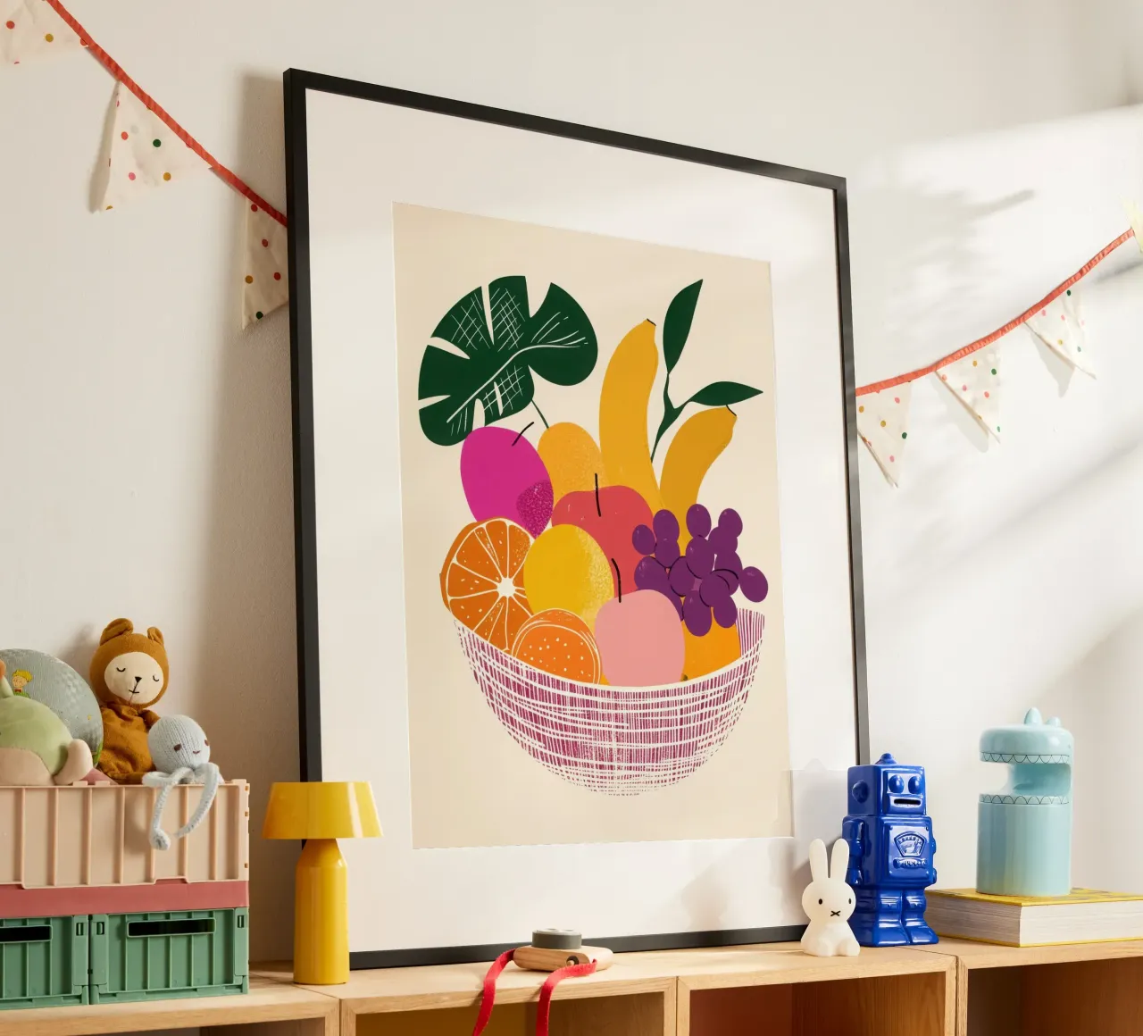 Cestino colorato e ricco di vitamine poster con telaio in alluminio da Pop and Fruits - Affiches & posters