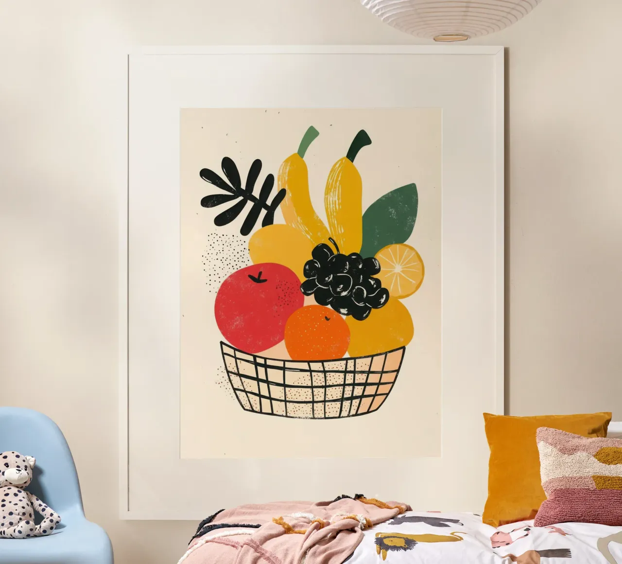 Retro-chic fruit basket poster with wooden frame by Pop and Fruits - Affiches & posters