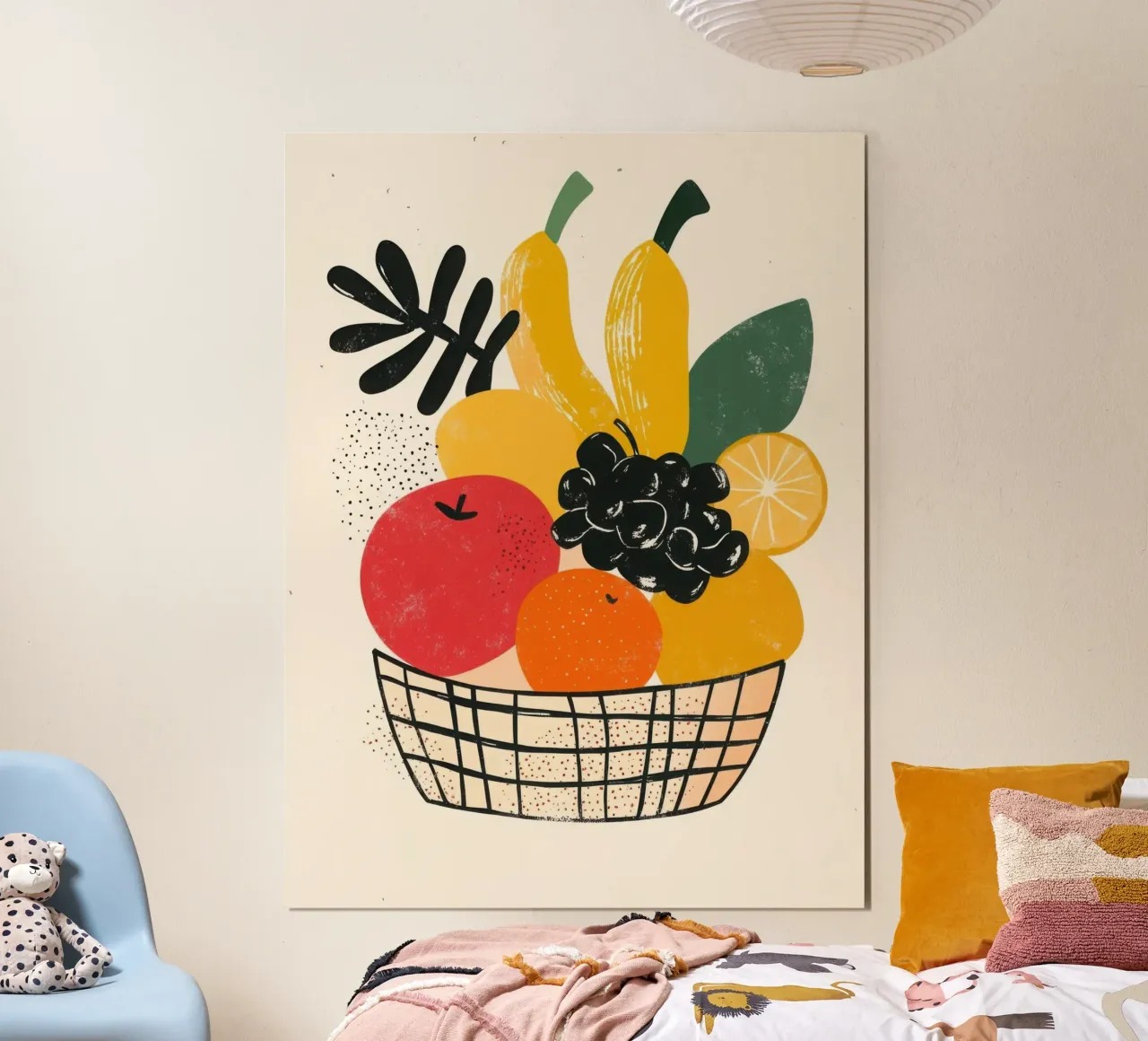 Retro-chic fruit basket poster with wooden frame by Pop and Fruits - Affiches & posters