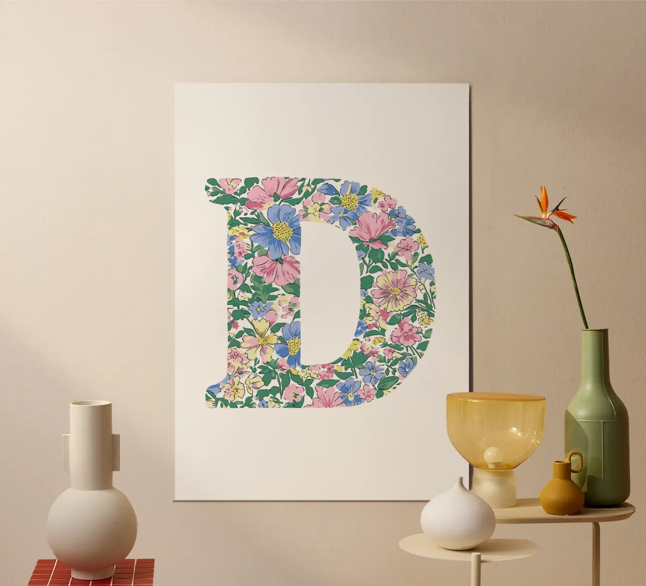 Floral D poster con telaio in legno da KidzStudio