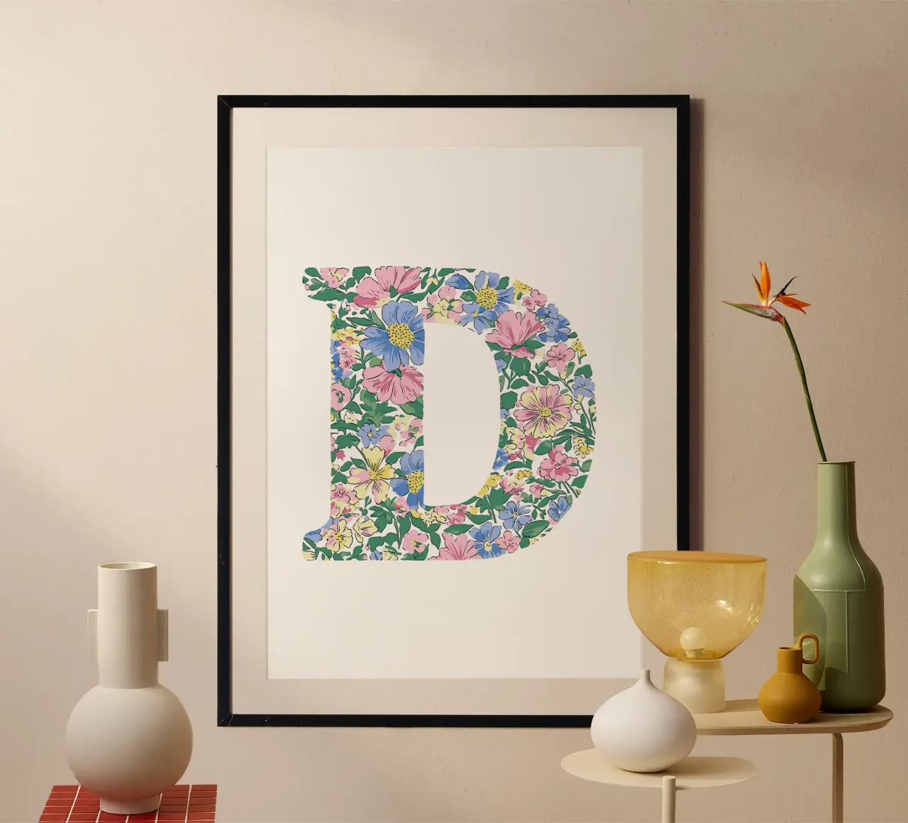 Floral D poster con telaio in legno da KidzStudio