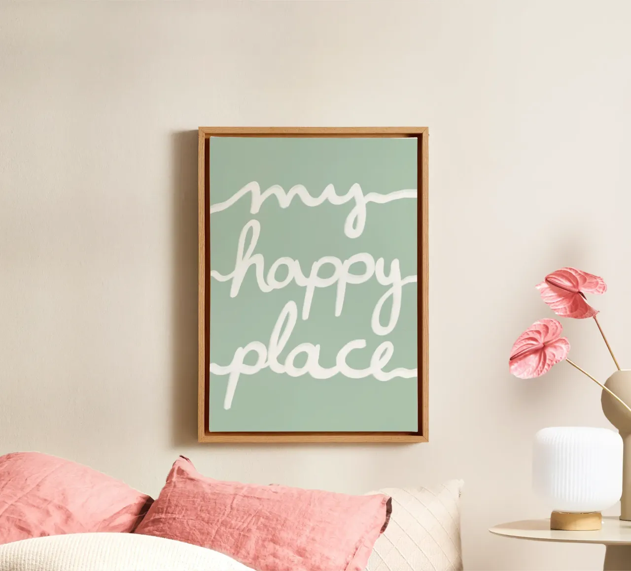 My happy place green tela con Cornice a cassetta da BAINAI