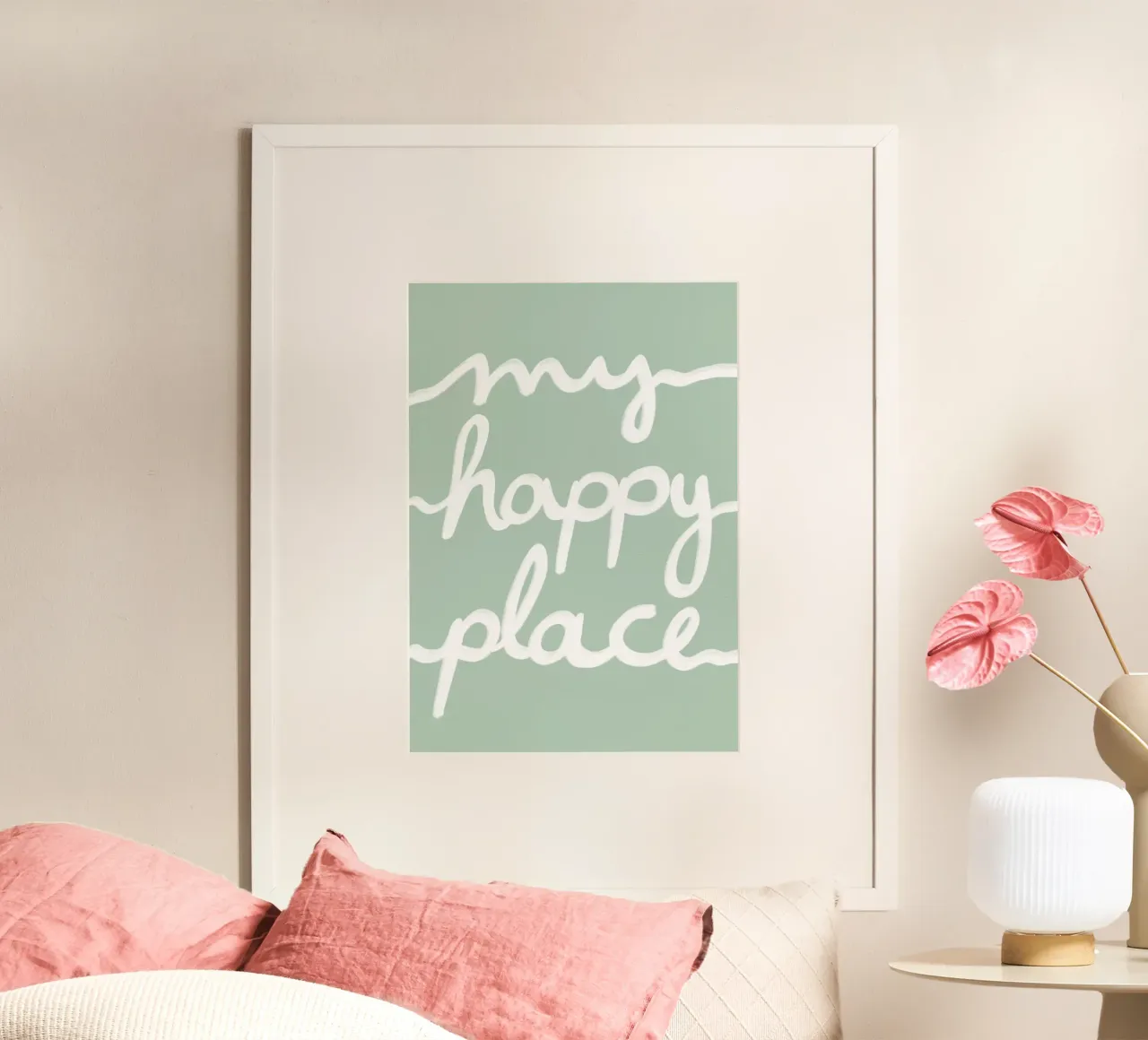 My happy place green poster con telaio in legno da BAINAI