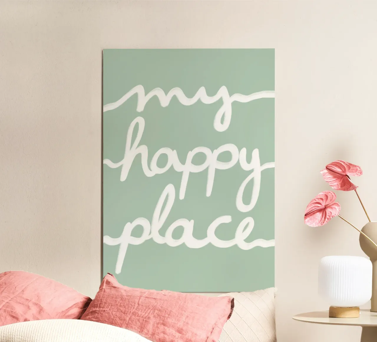 My happy place green poster con telaio in legno da BAINAI