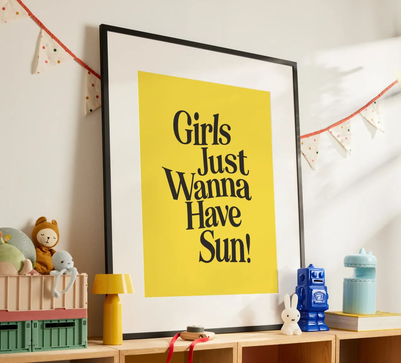 Girls Just Wanna Have Sun Sunny Summery Yellow Typography hahnemühle by THE MOTIVATED TYPE