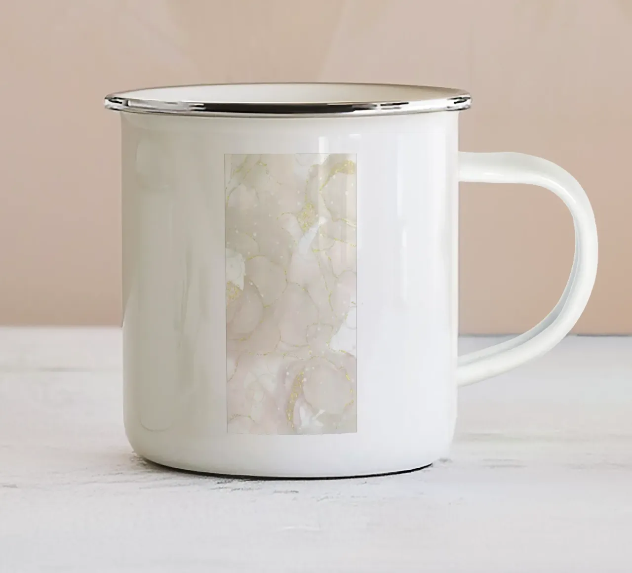 Marmo marrone con linea e scintillio d'oro tazza in smalto da mitaco