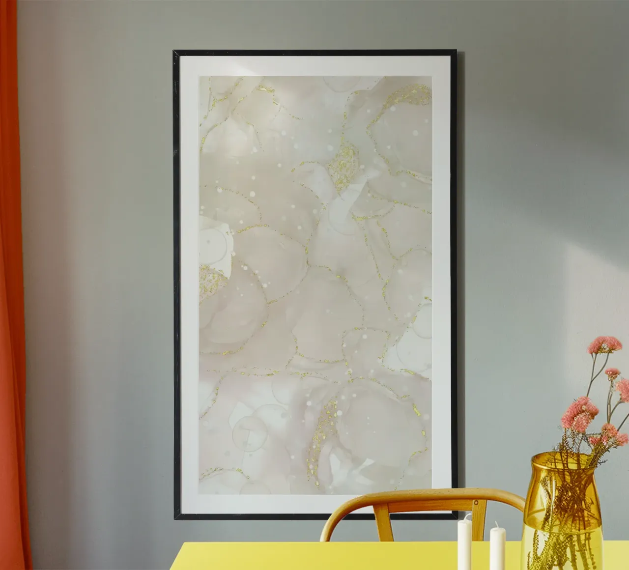 Marmo marrone con linea e scintillio d'oro carta hahnemühle da mitaco
