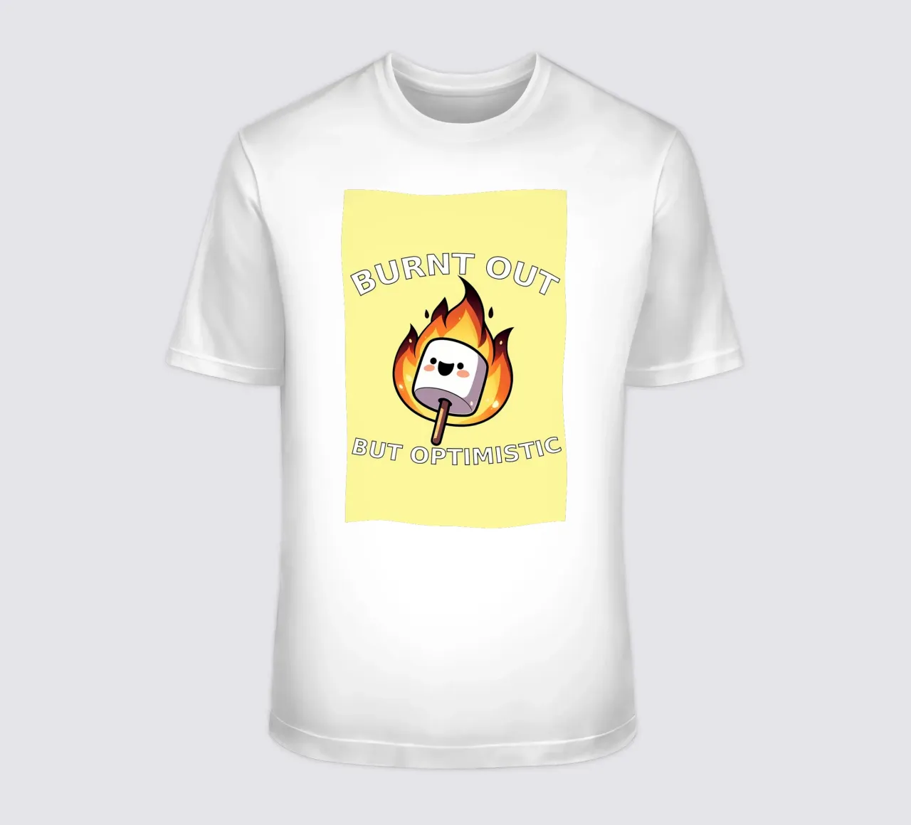 Maglietta divertente Marshmallow Burnt Out But Optimistic t-shirt da mitaco