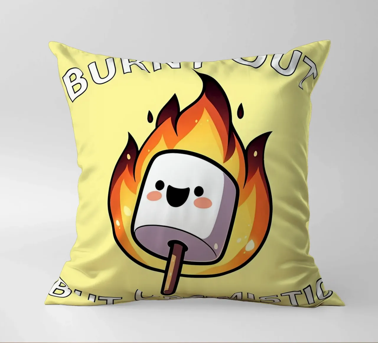 Maglietta divertente Marshmallow Burnt Out But Optimistic cuscino da mitaco