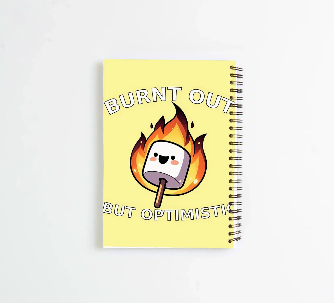 Burnt Out But Optimistic Funny Marshmallow T-Shirt spiral notebook by mitaco