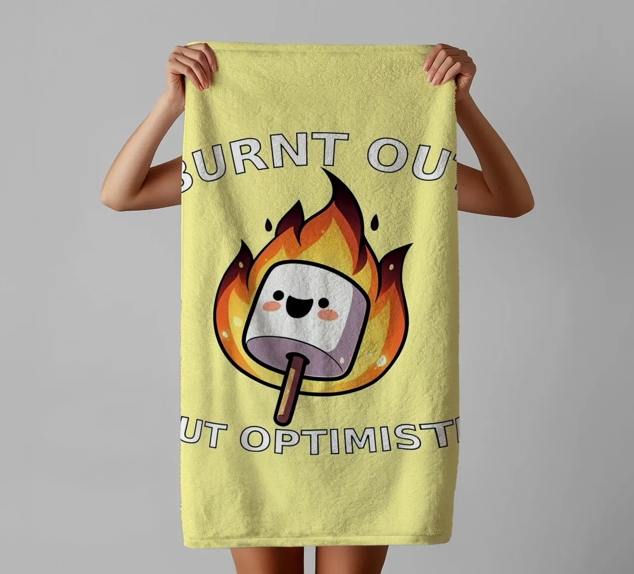Maglietta divertente Marshmallow Burnt Out But Optimistic asciugamano da bagno da mitaco