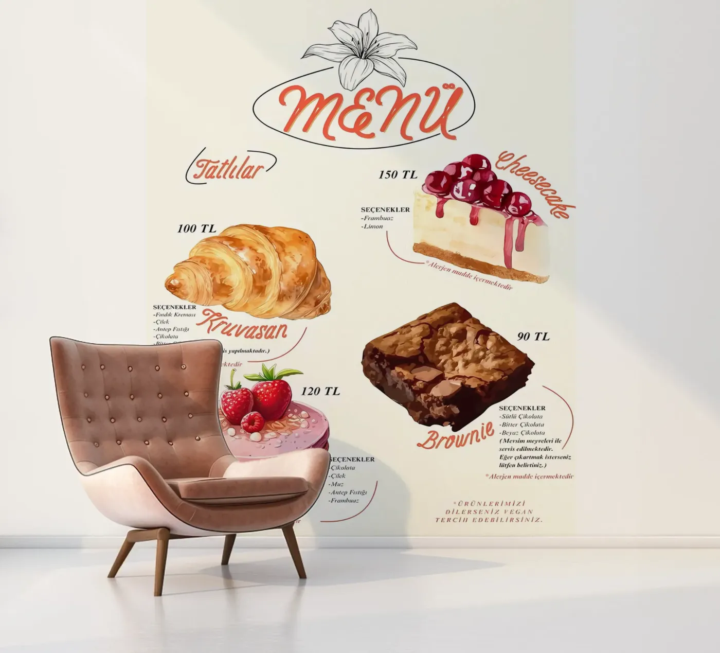 cake menu fotobehang van mitaco