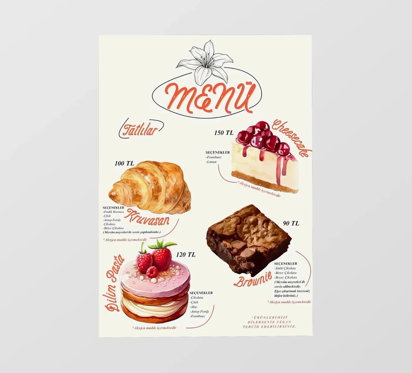 cake menu fotobehang van mitaco