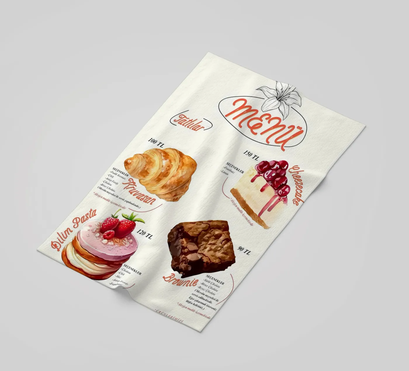 cake menu beach towel by mitaco