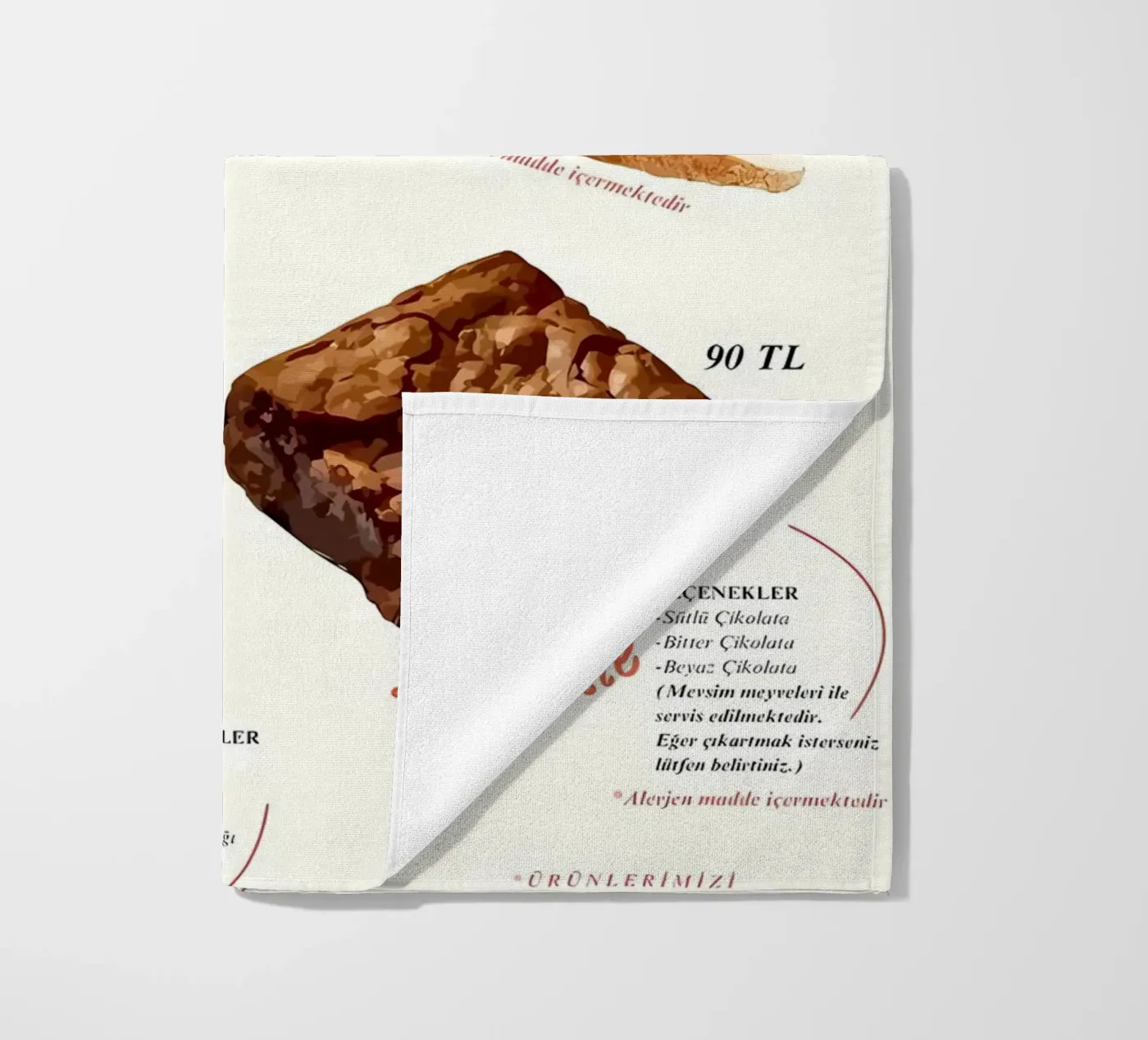 cake menu beach towel by mitaco