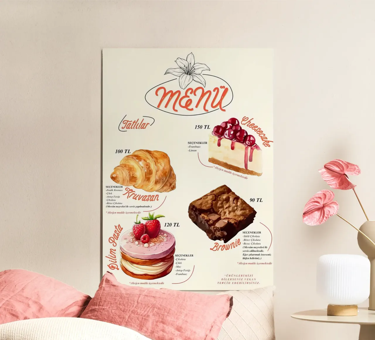 menu torta poster con telaio in legno da mitaco
